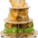 Bear Cupcake Stand Holder 3 Tier Party Decorations - Paper Material, Hexagonal Shape, Brown Color - Suitable for Baby Shower, Birthday Party