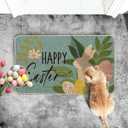 Artoid Mode Blue Rabbit Flowers Bunny Eggs Happy Easter Doormat, Home Decor Low-Profile Switch Rug Door Mat Floor Mat for Indoor Outdoor 17x29 Inch