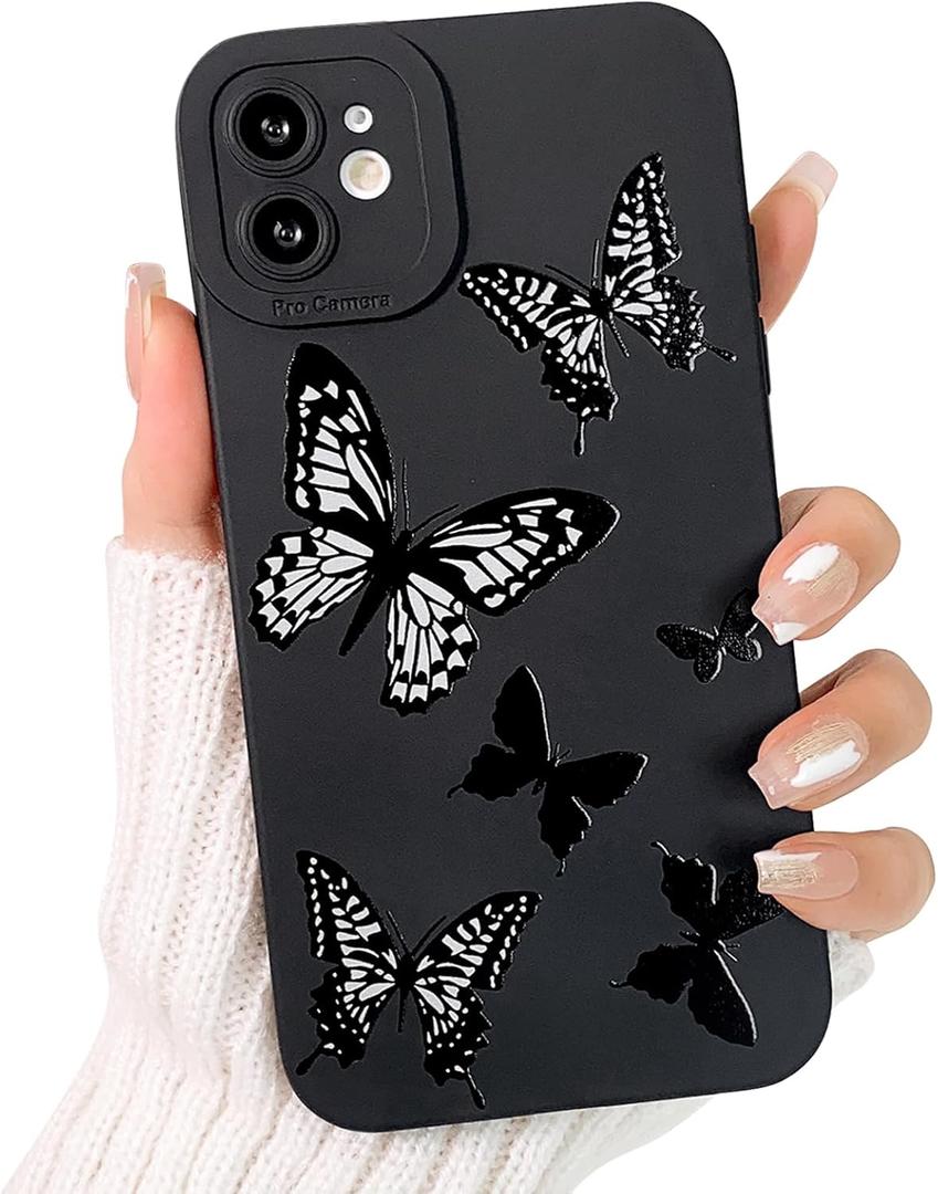 Lovmooful Compatible for iPhone 11 Case Cute Cool Butterfly Black Design for Girls Women Soft TPU Shockproof Protective Girly for iPhone 11-Seven Butterflies