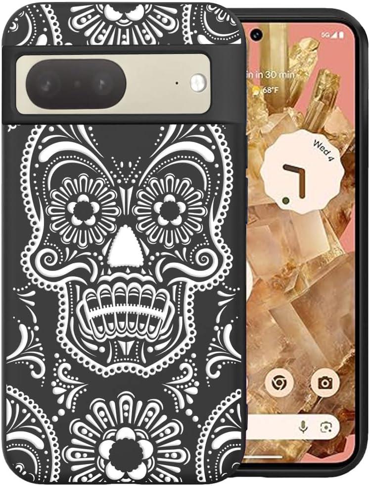 Unov Case Compatible with Pixel 7 5G with Cute Skull Style Embossed Pattern Design Slim Protective Soft TPU Bumper Back Cover
