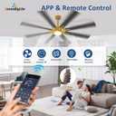 Large Ceiling Fans with Lights: Modern 72 Inch 8 Blade Outdoor Ceiling Fan with Remote APP Control - Dimmable Black Gold Big Fan light Indoor Reversible 6 Speed Quiet DC Motor,  Black and Gold 01, 72 Inch