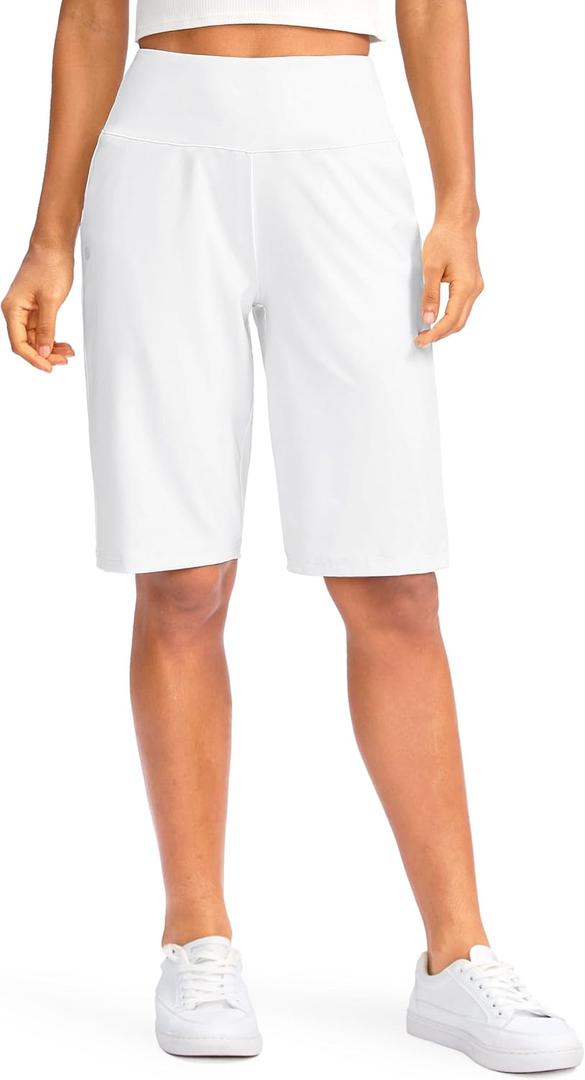 G Gradual Women's 12" Bermuda Long Shorts with Pockets High Waisted Stretch Knee Length Shorts for Women Summer Walking (White, L)