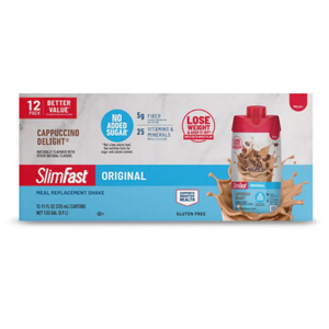 SlimFast Original Meal Replacement Shake, Rich Cappuccino Delight, 11oz, 12ct, (EXP 01/01/28)