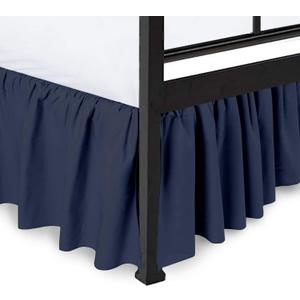 Ruffled Bed Skirt, Navy Blue, King 14 Inch Drop | Made from 100% brushed microfiber with split corners, wrinkle-resistant, machine washable, and dust ruffle bed skirt