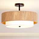 Boho Rattan semi Flush Mount Ceiling Light,for Bedroom
Lornwick 18 Inch Bohemian woven Hemp Rope light fixture, for Dining Room/Living Room/Kitchen/ Entryway