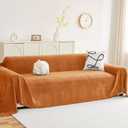 hyha Couch Cover for Dogs, Boho Sofa Covers for 3 Cushion Couch Washable, Chenille Sofa Slipcover for Pets, Soft Loveseat Sectional Couch Throw Blankets with Tassels (Orange, 88.5x118 Inch)