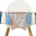 WAWUO Pink 1/2 Birthday High Chair Banner - Girls Half Birthday Party Decorations,Pink Tassel Wood Bead Highchair Garland
