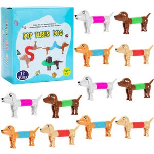 Limpskys Dog pop Tubes fidgets, Travel Toys for Toddlers 3-5, Sensory Toys for Kids 5-7, fidgets for Kids, Animal pop Tubes, Easter Egg fillers,Easter Basket Stuffers12 Pcs Dog