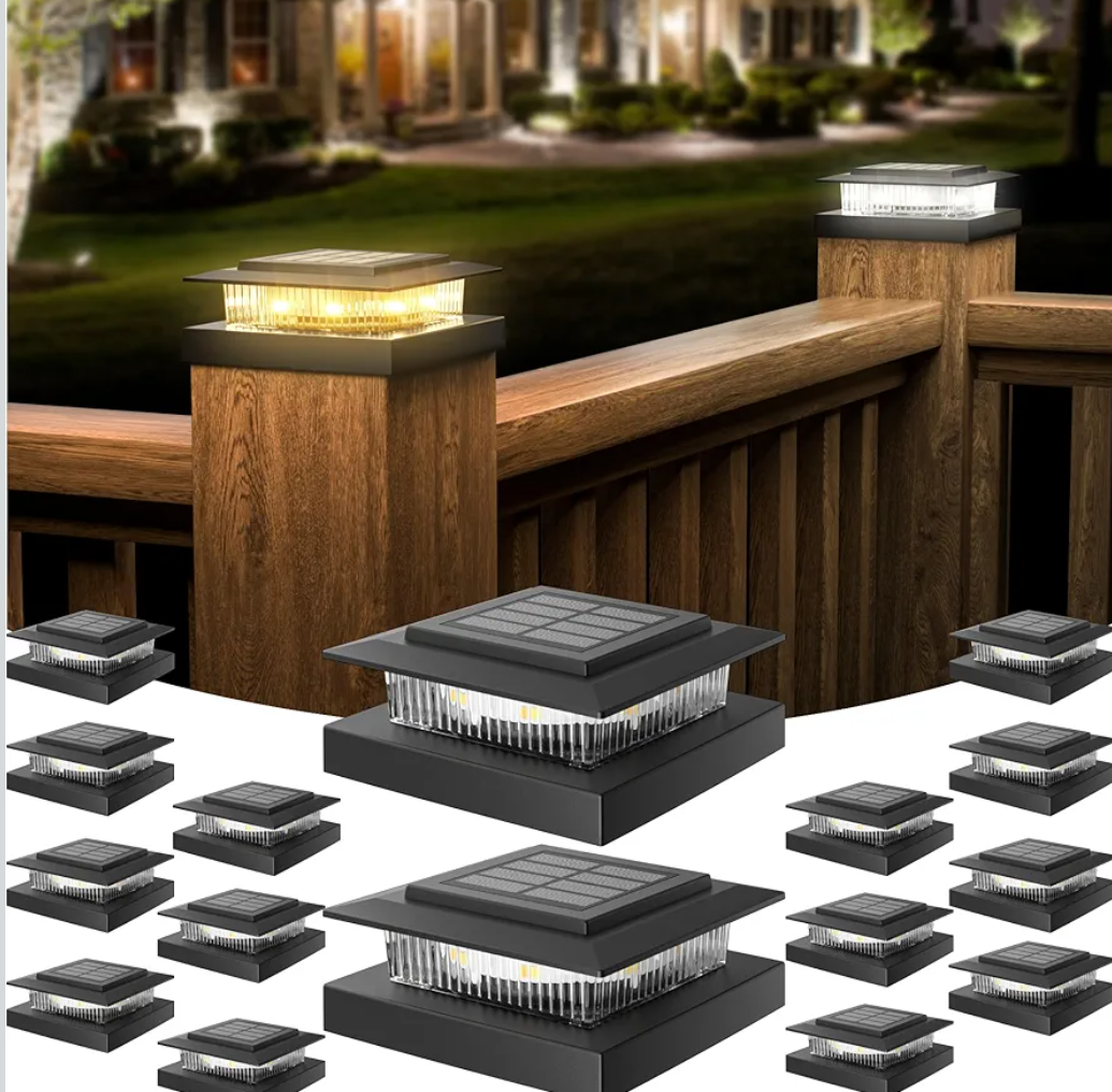 APONUO 4x4 Post Solar Lights - 16 Pack, Deck Post Lights Solar Powered Warm/Cool LED Outdoor Fence, Deck, Garden, Patio, Yard Decor, IP64 Waterproof Auto On/Off, Weather-Resistant, Easy Install,Black