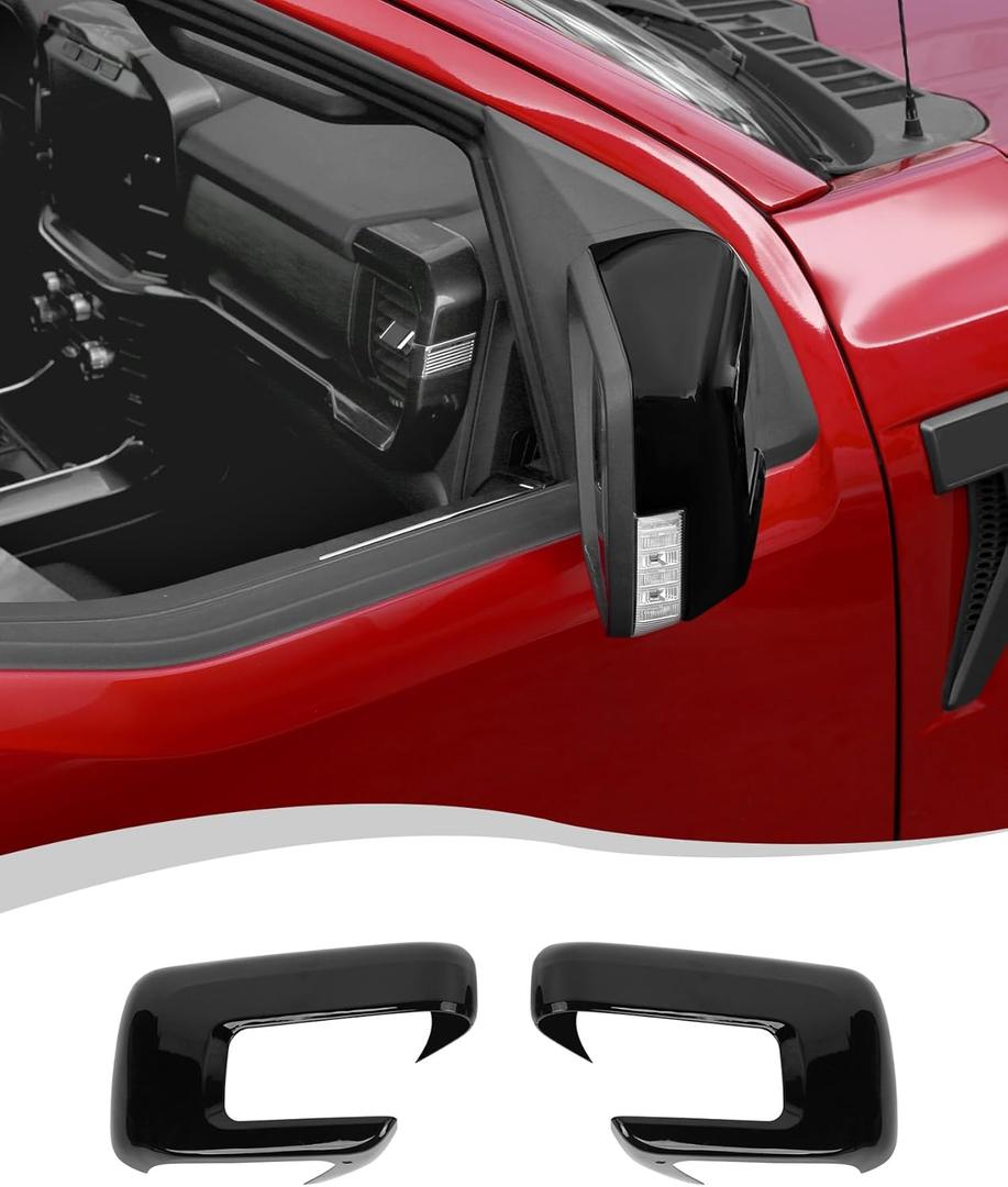 Black Mirror Caps Covers with Turn Signal Cut hole Fit for 2021-2024 2025 Ford F150 F-150 Pickup Side View Door Mirror Cover Caps Trims (Left & Right)