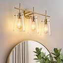 VIFEEY 3 Light Vanity Light, Modern Tapered Glass Shade Gold Bathroom Wall Sconce