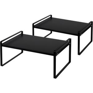 Nxconsu 2Pack Cabinet Shelves Stackable Shelf Organizer Rack Riser for Kitchen Cabinet Pantry Cupboard Counter Countertop Home Organization Storage Space Saver Heavy Duty Metal Nonslip Black Wide