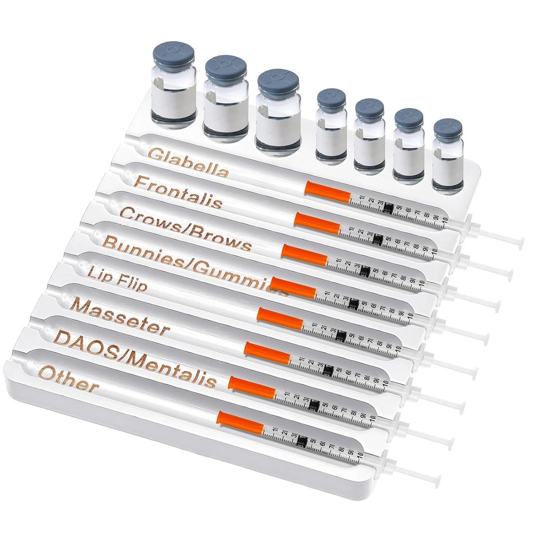 Geelin 1 Pcs Aesthetic Practitioner Syringe Tray with 8 Slots Label Bamboo Vial Holder Syringe Preparation Tray, 2-in-1 Combination Medical Supply Storage for Aestheticians, Nurses (Elegant,White)
