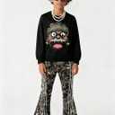 Toddler Baby Boy Clothes Cartoon Face Print Colour Blocking Sweatshirt + Sweatpants Outfits Set (7-8 Year)