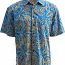 Hawaiian Shirt for Men Casual Button Down Short Sleeve Cotton Summer Batik Aloha Shirt (X-Large Tall, Blue)
