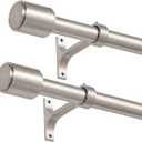 Brushed Nickel Curtain Rods for Window 36 to 72 Inch, 2 Pack Drapery Rods, Adjustable Heavy Duty 1-Inch Thicken Window Treatment Rods with Cap Finials