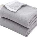 SE SOFTEXLY Muslin Throw Blanket,100% Cotton Blankets for Adults and Baby,4-Layer Soft Breathable Bed Throw Blankets All Season,Linen Texture Gauze Blankets Full/Queen Size(80"x90",Grey)