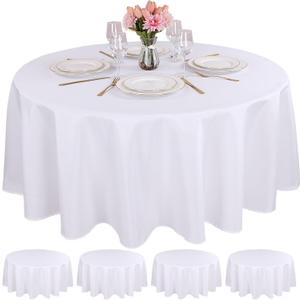 Kesfey 4 Packs White Round Table Cloths 90 Inch White Polyester Circle Bulk Linen Tablecloth Wrinkle Resistant Tablecloths Washable High Density Fabric Tablecovers for Wedding Camping Banquet Parties