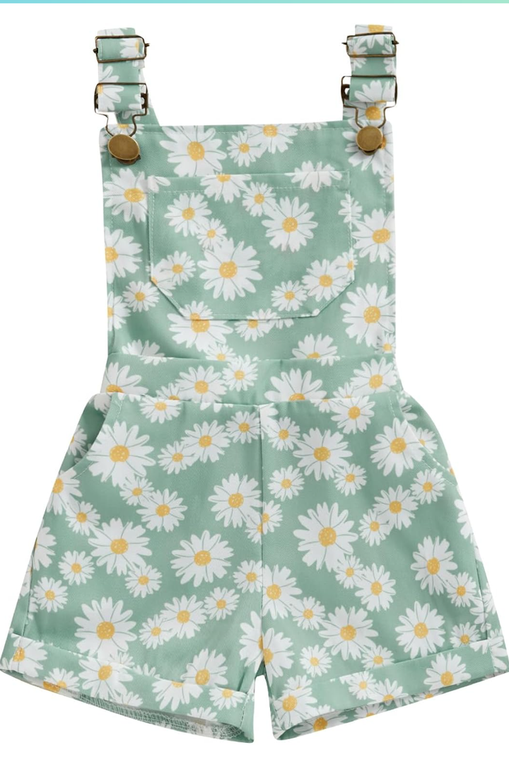 Toddler Baby Girl Sunflower Print Overalls Shorts with Pocket Suspender Trousers Cute Summer Clothing Outfit 2-3Y