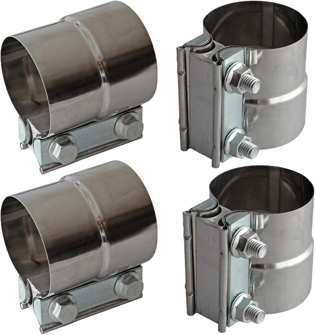 Exhaust Clamps Band Clamp 2.5" Lap Joint - Stainless Steel Lap Joint With 1 Block 4Pcs For 2.5" Od To 2.5" Id Exhaust Pipe, Muffler, Elbow And Exhaust Tubing Connection(4 Pack)