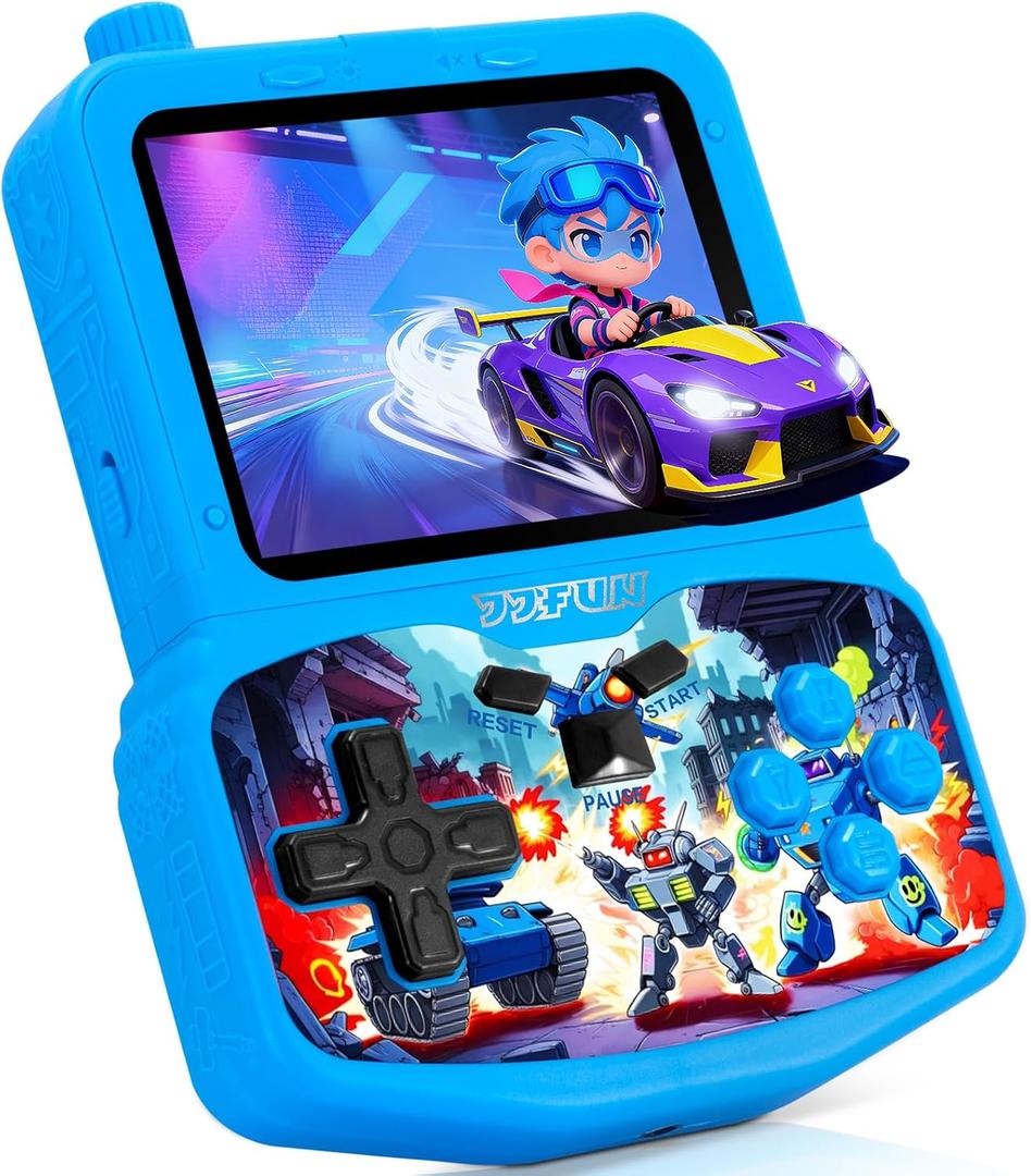 Handheld Game Console for Kids, Preloaded 220 Retro Games, 3.5'' HD IPS Screen Brightness Adjustable, Rechargeable, One-Touch Mute, Best Birthday Gift Toys for Boys Girls 4 5 6 7 8-Blue-Robot-Themed, Compact