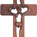 HOBBIESAY 1Pc Marriage Cross for Wall Love Wall Decor Coffee Brown Handcarved Wood Cross with Intertwined Hearts, Crosses Decor Hand Made Hanging Art Decor Grift for Wedding (9.8"L x 6.3"W)