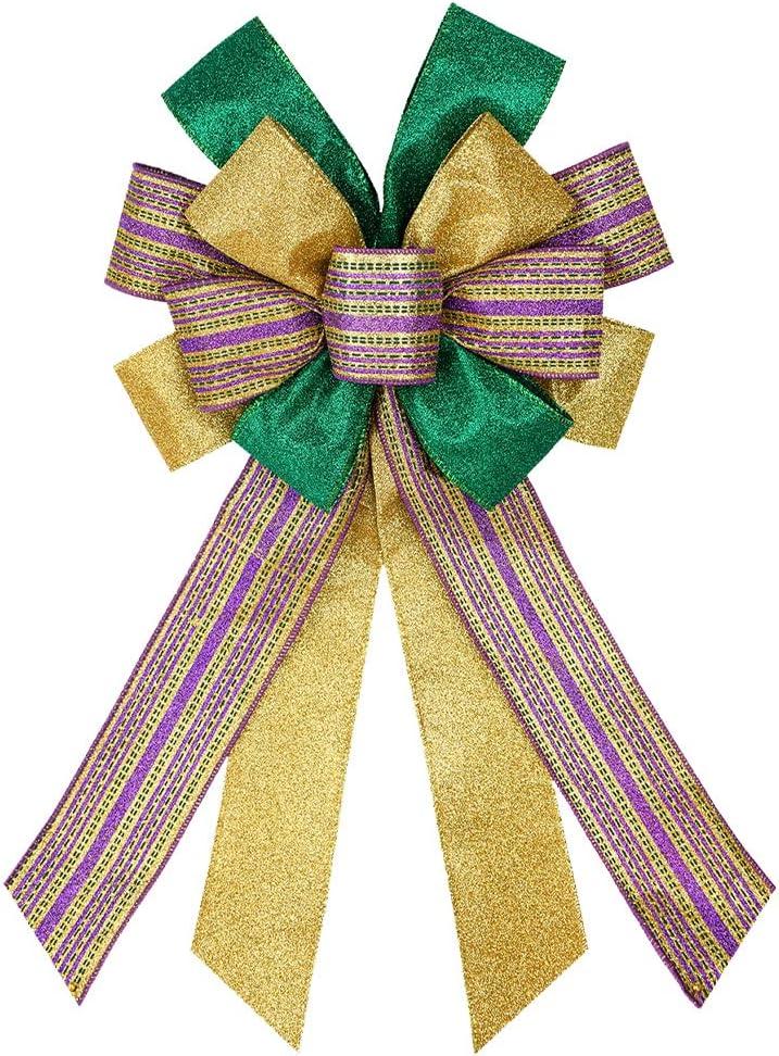 Hying Mardi Gras Bows - Green & Gold Glitter Stripes for Wreaths & Decorations (Style 3: Mg Stripe)