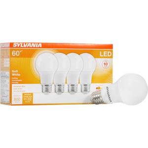 SYLVANIA LED A19 Light Bulb, 60W Equivalent Efficient 8.5W Medium Base, 2700K Soft White, 4 pack