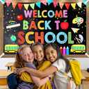 2 x Back To School Backdrop 72x44 Inch Welcome Back To School Decorations Banner First Day of School Banner with 4 Grommets Classroom Poster Bulletin Board Supplies with 19.68 Ft Rope