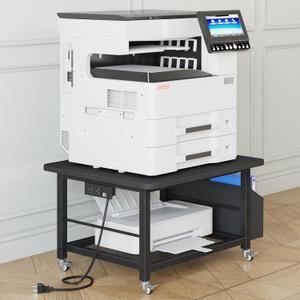 YAOHUOO 23.6"23.6" Large Priner Stand with Power Outlet, Printer Table with Storage Side Pocket, Heavy Duty Rolling Cart for Home Office 3D Printer/Laser/Heat Press Table, Black