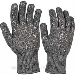 Oven Gloves with Fingers - 932F Extreme Heat Proof and Cut Resistant Mitts for Kitchen, BBQ, Grill, Baking, Fire Pit - EN407 Certified with Non-Slip Silicone Grip and Cotton Lined for Comfort