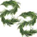 2 Pcs Real Touch Norfolk Pine Garland 6FT Artificial Pine Greenery Garlands Faux Christmas Garland for Holiday Seasonal Indoor Home Decoration Mantle