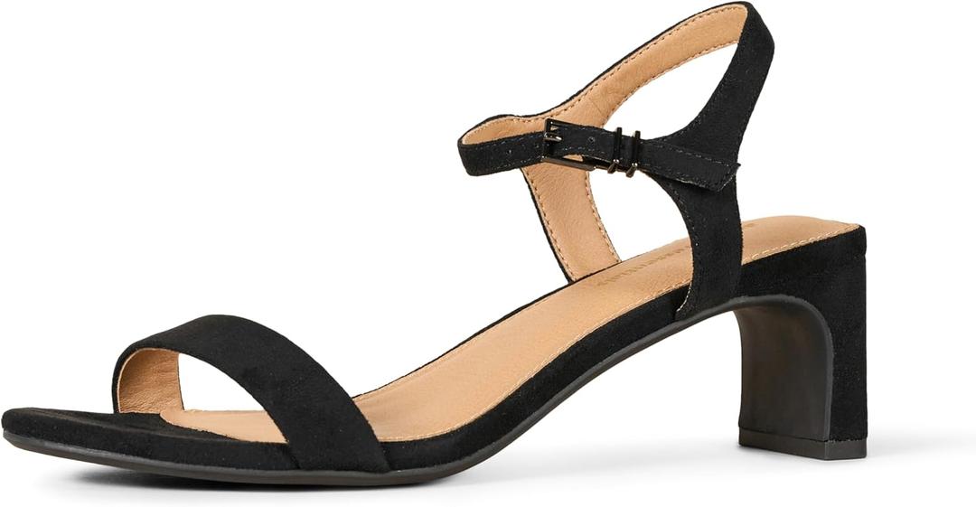 Amazon Essentials Women's Ankle Strap Low Heel (10, Black Faux Suede)
