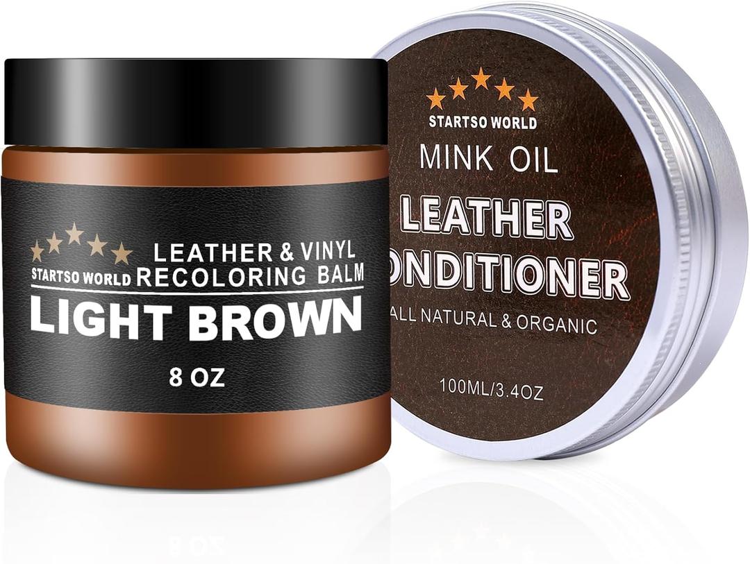 Mink Oil Leather Conditioner & Repair Kit - Light Brown Leather Dye for Couches, Sofas, Shoes & Vinyl