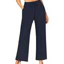 NILOUFO Women Wide Leg Pants Drawstring Elastic High Waisted Palazzo Casual Trousers with Pockets Lounge Comfy (Navy Blue, Small)