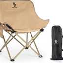 Portable Camping Chair, 60cm Wide Seat Folding Chair with Lumbar Support, 265LBS Capacity Heavy Duty with Storage Bag for Outdoor Hiking Beach Picnic, Khaki
