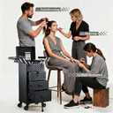 Stagiant Rolling Makeup Case with Drawers Cosmetology Case on Wheels 4 IN 1 Makeup Case 3 Drawers with Foot Stand Spring-release Mechanism Rolling Make Up Organizer for Artist Salon Nail Teach Trunk