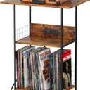 Large Record Player Stand Up to 200 Albums, Vinyl Stand End Table Storage Rack with Charging Station - Turntable Stand 3-Tier Record Player Table for Living Room Bedroom (Rustic Brown)