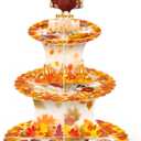 2 x 3 Tiers Thanksgiving Cupcake Stand Friendsgiving Decorations, Thanksgiving Day Turkey Maple Leaf Cardboard Cake Dessert Holder Tower Cookie Trays Decorations for Fall Decor Birthday Party Supplies