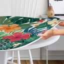 Round Fitted Tablecloth with Elastic Tropical Palm Leaves Outdoor Tablecloth Round Table Cover Waterproof Tablecloth for Kitchen Party Picnic Fits 44-48" Diameter Round Tables