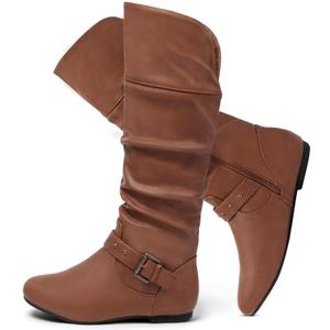 katliu Women's Slouchy Mid Calf Boots Zip up Flat Boots (9)