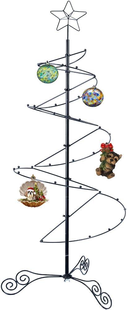 HOHIYA 3.3 FT Metal Christmas Tree Spiral Wrought Iron Ornament Display Stand Hanger Wire Hook Hanging for Halloween Swarovski 2024 Decorations Gift Black