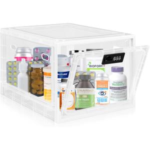 Medicine Lock Box for Safe Medication, Premium Material Lockable Storage Box Locking Organizer Bin with Combination Code for Fridge Food/Snacks/Phone/Tablet Jail/Home/Office Storage Lockers (Black)