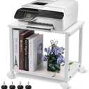 Under Desk Printer Stand - 2-Tier Industrial Mobile Printer Table with Storage Shelf, Heavy Duty Wood Rolling Printer Cart with Wheels for Home and Office,Maple White (16.5*11.8*14.5)