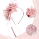 Fascinators Hats for Women and Tea Party Gloves Set, Headband with Feather Pearl Veil for Wedding Cocktail Dresses