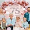 Trgowaul 75th Birthday Decorations Balloon Set Women's Arch, Rose Gold 75th Birthday Banner and Party Tablecloth, Belt and Tiara, Pink Gold 75th Balloon, Pink Birthday Cake Top, Latex Balloon * 60