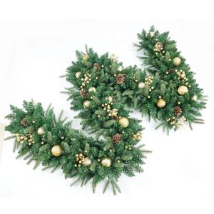 9FT Pre-Lit Artificial Christmas Garland with 50 Led Light, Green, Decorated with Pine Cones, Glitter Powder Gold Ball, Christmas Collection Indoor Outdoor Decor