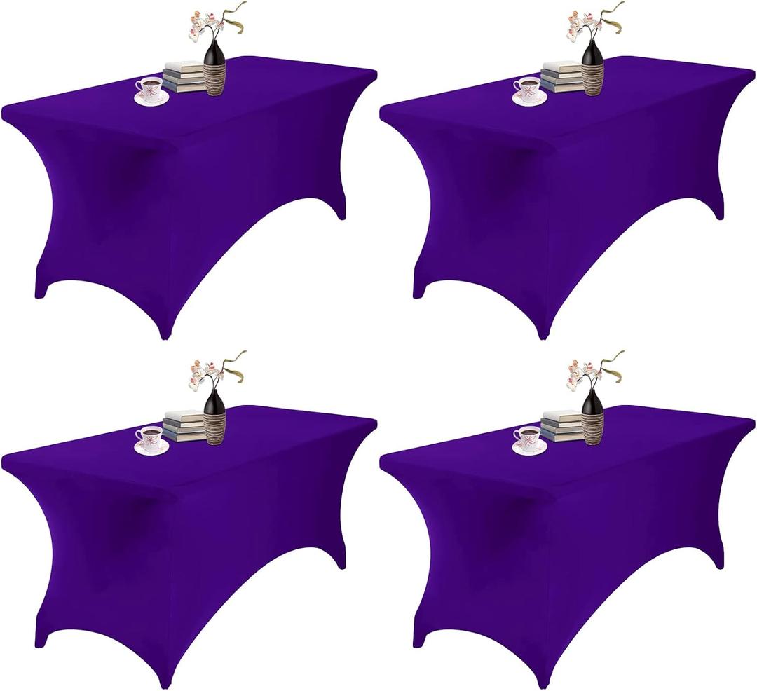 4Pack Spandex Waterproof Table Covers 6ftSpandex 6ft Waterproof Table Cover for Party,Wedding, Banquet, and Events(Purple) (72"x30"(Rectangular)4PACK)