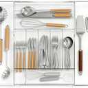 Expandable Silverware Organizer for Drawer, Clear Acrylic Utensil Organizer with Adjustable Compartments, Large Kitchen Drawer Organizer Tray for Cutlery, Flatware & Utensils Storage