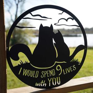 RealSteel 9 Lives Together Cats Valentines Day Sign, Gift for Cat Lovers, Outdoor Wall Decoration, Gift for Husband or Wife (18", Black)